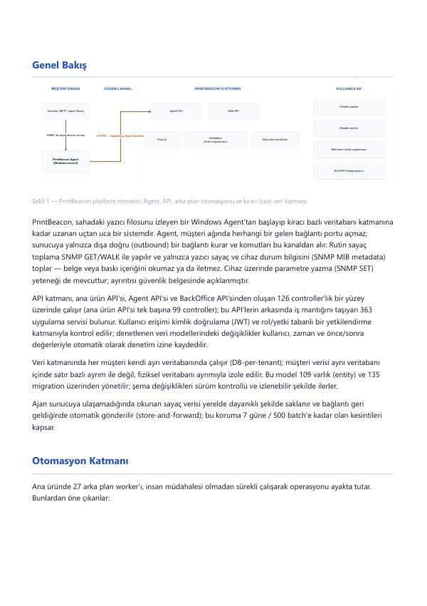 PrintBeacon platform mimarisi dokümanından bir sayfa